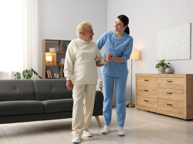 senior and caregiver