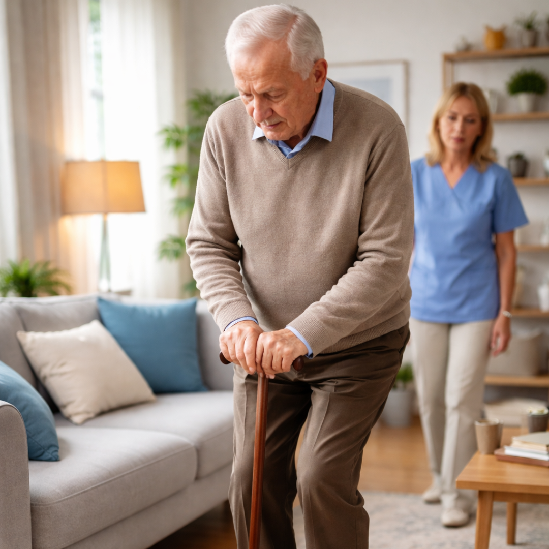 Adult daughter talking to senior mother