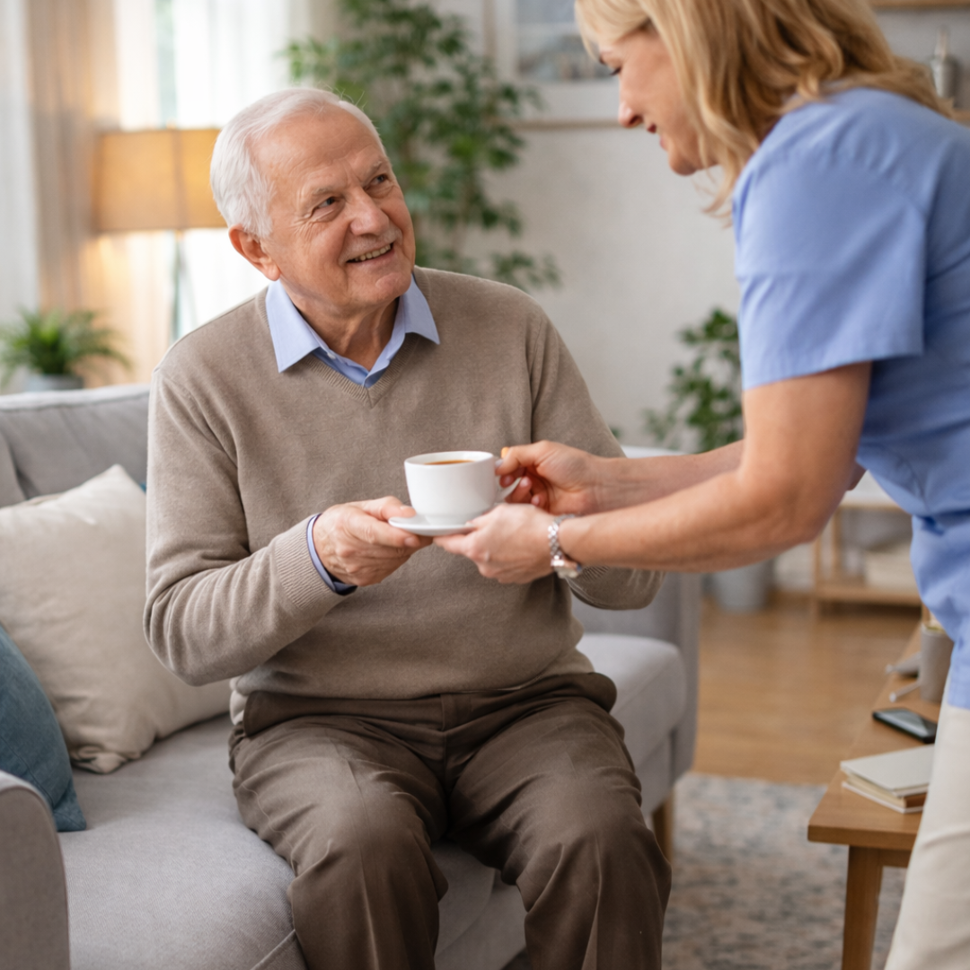 Caregiver assisting senior woman