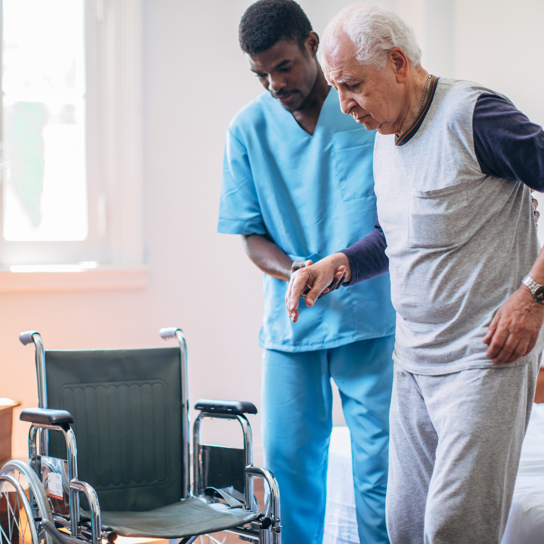Adult daughter talking to senior mother