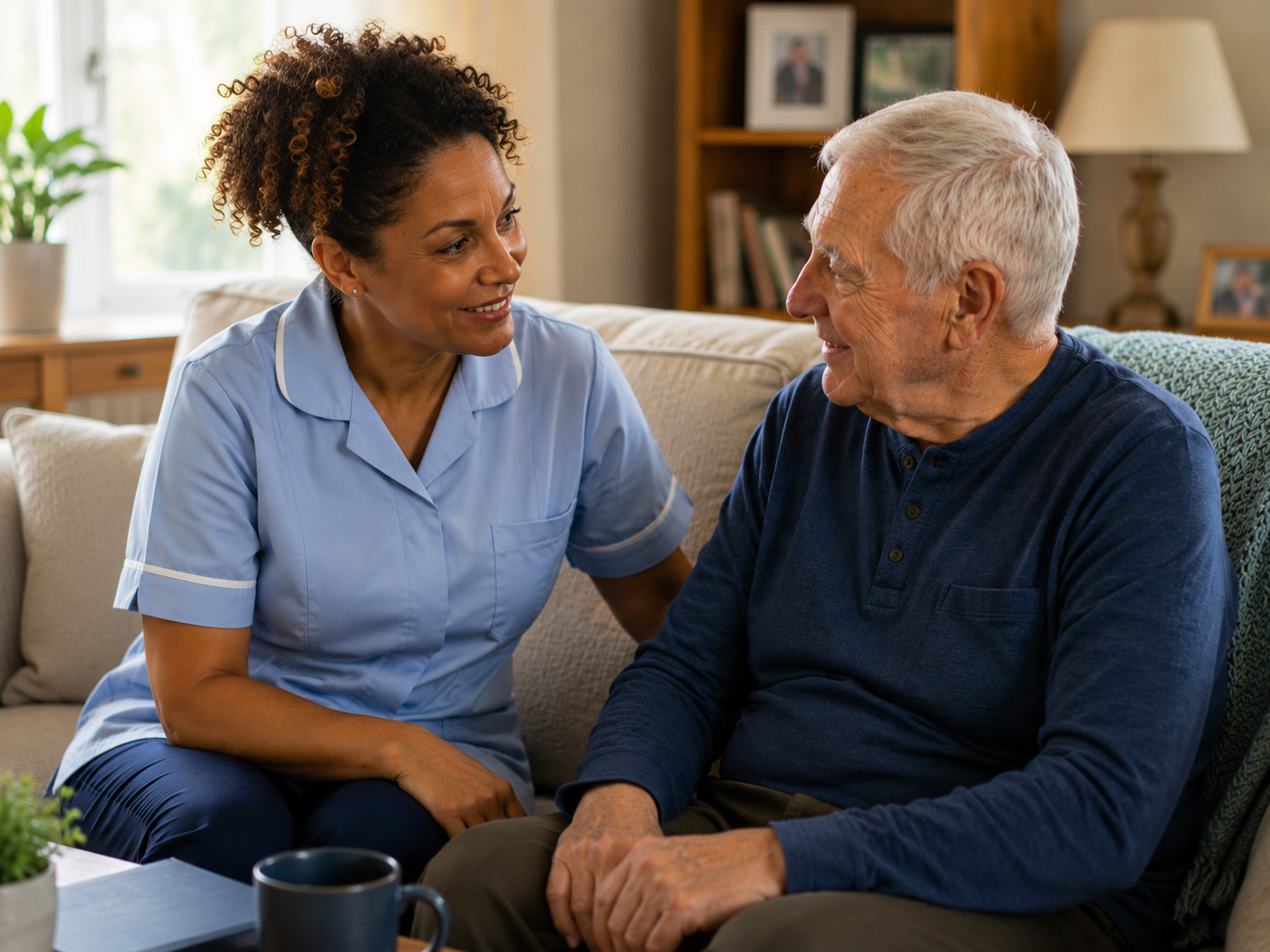 Ideal Caregivers 4U professional caregiver providing respite care for an elderly stroke survivor at home